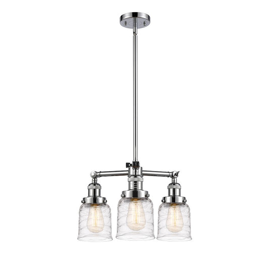 Innovations Franklin Restoration Bell 19in 3-Light LED Chandelier | Industrial Farmhouse Polished Chrome and Deco Swirl Glass | Model 207-PC-G513-LED