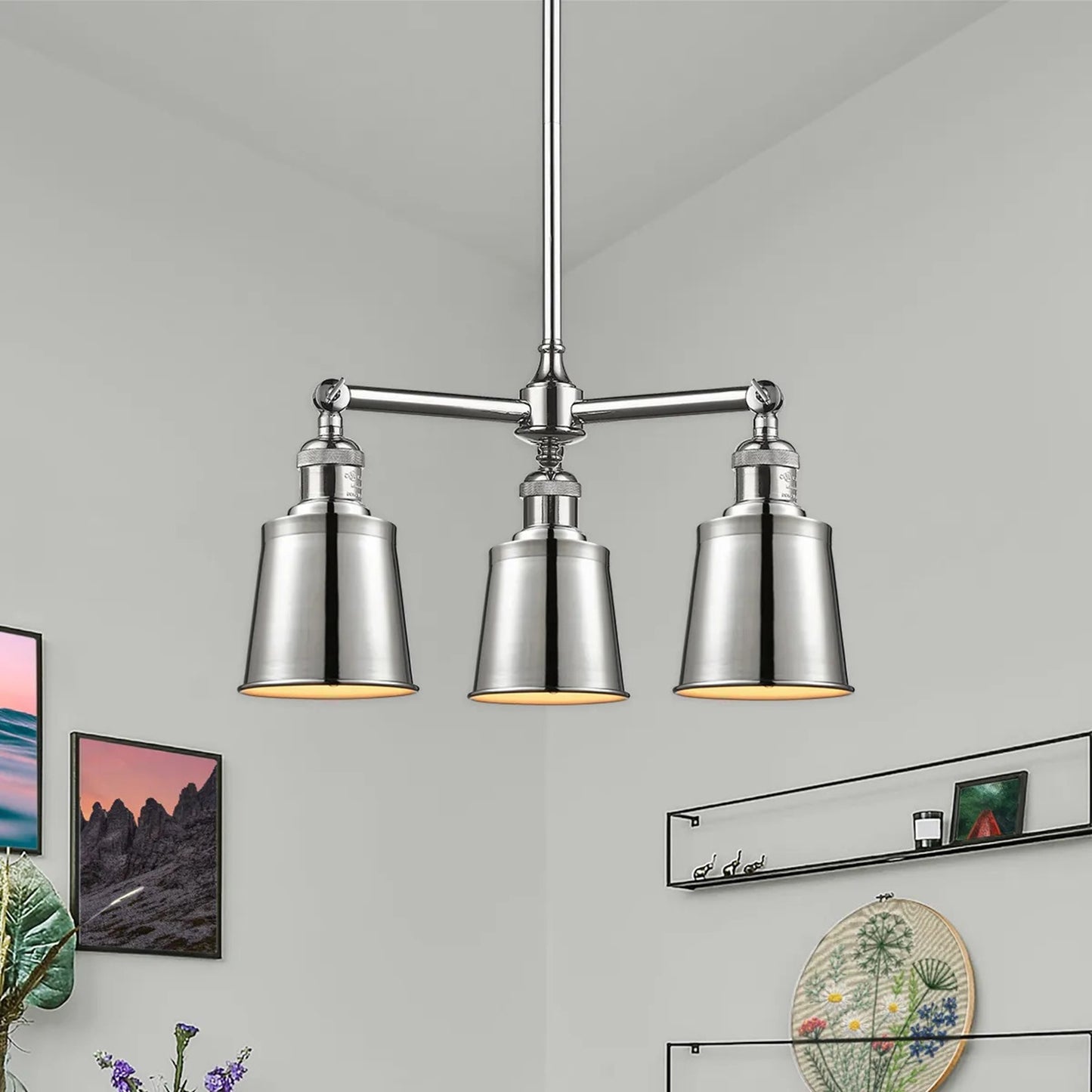 Innovations Lighting Addison 19in 3-Light Chandelier | Traditional Industrial Polished Chrome Steel and Cast Brass with Polished | Model 207-PC-M9-PC-LED