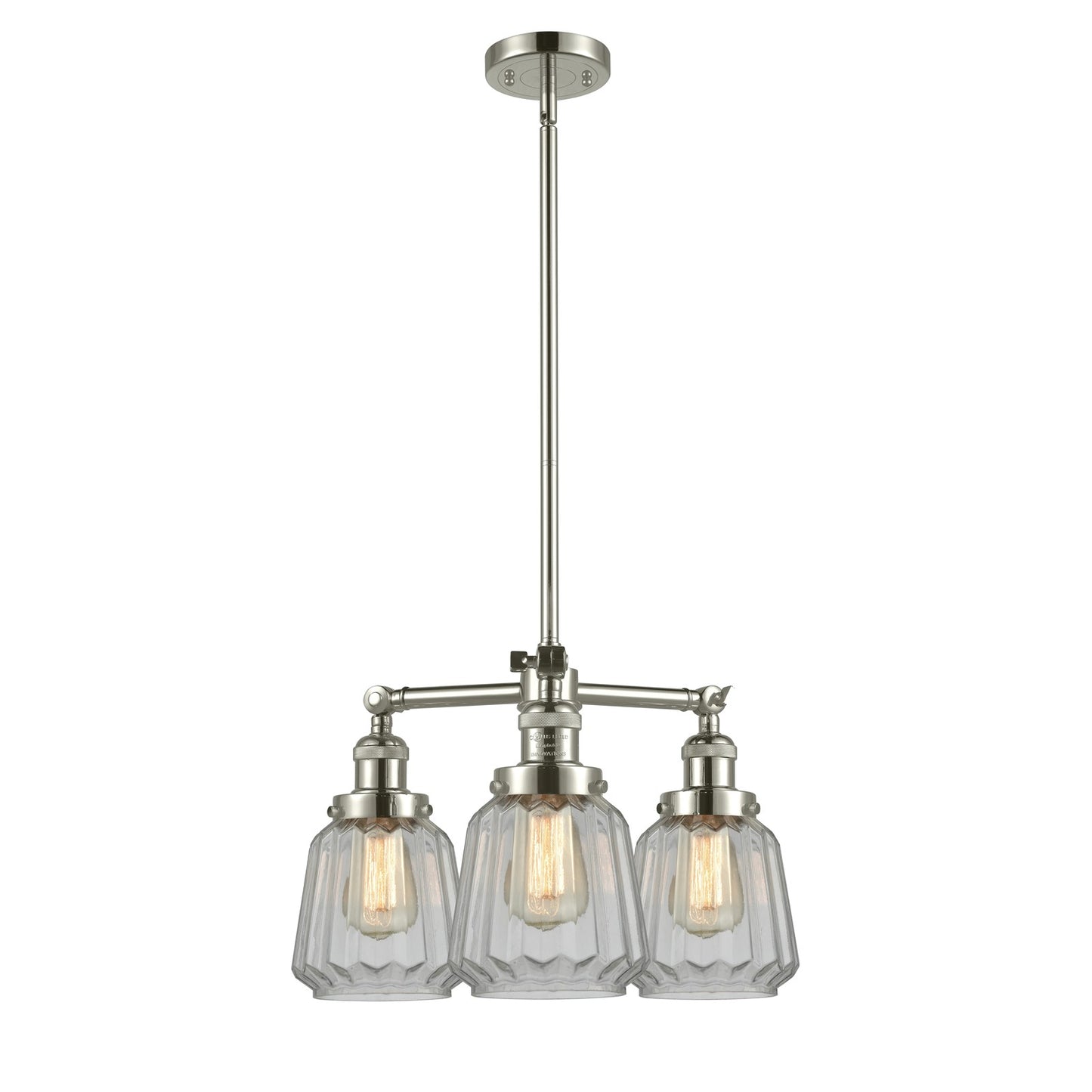 Innovations Chatham 24in 3-Light Chandelier | Art Deco Polished Nickel and Clear Fluted Glass | Damp Rated Dining Room & Foyer | Model 207-PN-G142