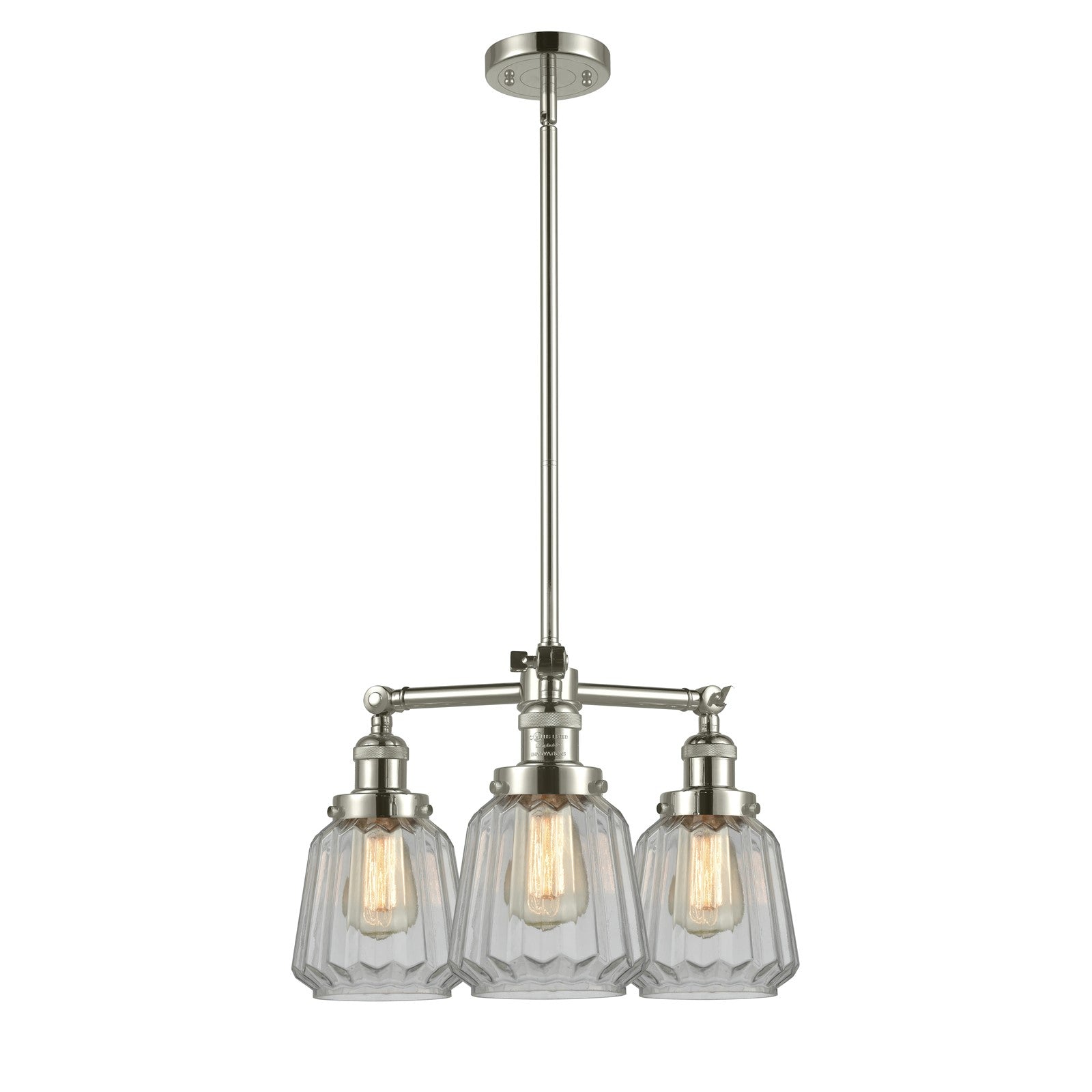 Innovations Chatham 24in 3-Light Chandelier | Art Deco Polished Nickel and Clear Fluted Glass | Damp Rated Dining Room & Foyer | Model 207-PN-G142