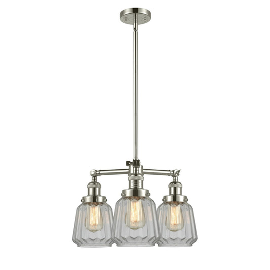 Innovations Chatham 24in 3-Light Chandelier | Art Deco Polished Nickel and Clear Fluted Glass | Damp Rated Dining Room & Foyer | Model 207-PN-G142