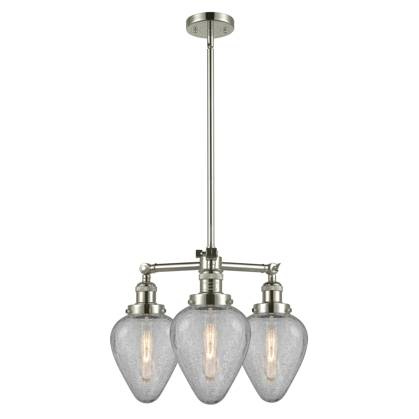 Innovations Geneseo 26in 3-Light Chandelier | Industrial Polished Nickel and Clear Crackle Glass | Damp Rated Dining Room & Kitchen | Model 207-PN-G165