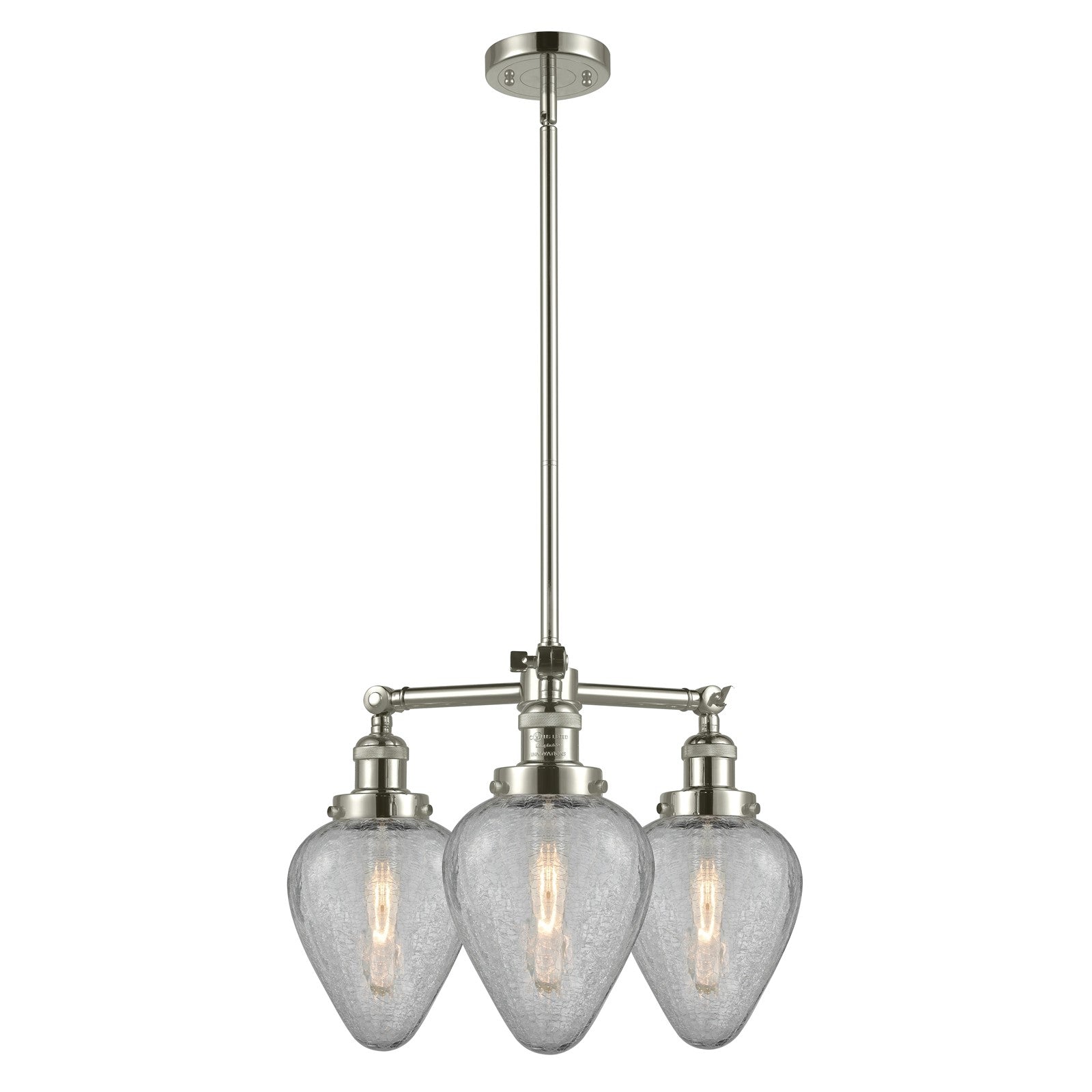 Innovations Geneseo 26in 3-Light Chandelier | Industrial Polished Nickel and Clear Crackle Glass | Damp Rated Dining Room & Kitchen | Model 207-PN-G165