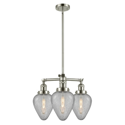 Innovations Geneseo 26in 3-Light Chandelier | Industrial Polished Nickel and Clear Crackle Glass | Damp Rated Dining Room & Kitchen | Model 207-PN-G165