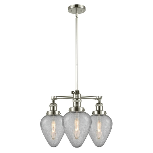 Innovations Geneseo 26in 3-Light Chandelier | Industrial Polished Nickel and Clear Crackle Glass | Damp Rated Dining Room & Kitchen | Model 207-PN-G165