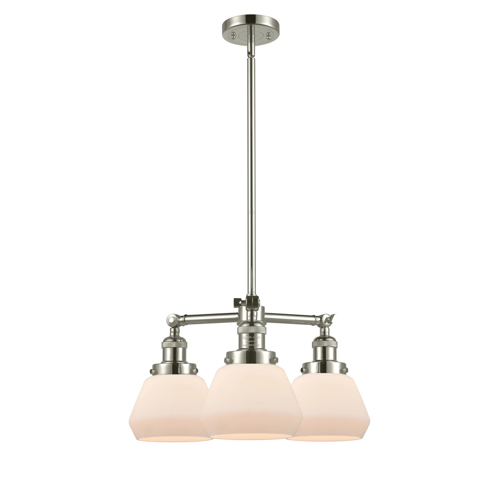 Innovations Lighting Fulton 22in 3-Light Chandelier | Industrial Polished Nickel and Matte White Cased Glass | Damp Rated Dining Room | Model 207-PN-G171
