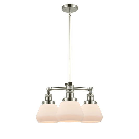Innovations Lighting Fulton 22in 3-Light Chandelier | Industrial Polished Nickel and Matte White Cased Glass | Damp Rated Dining Room | Model 207-PN-G171