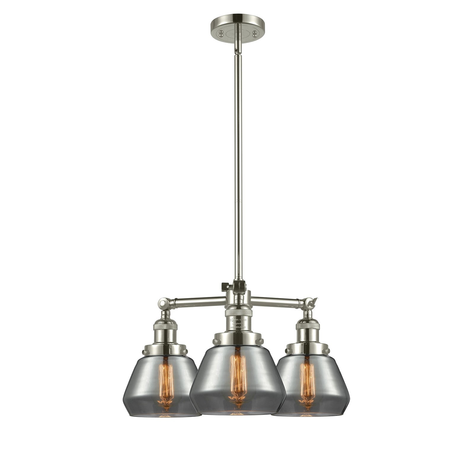 Innovations Lighting Fulton 22in 3-Light Chandelier | Industrial Polished Nickel and Smoked Glass | Damp-Rated Dining Room & Living | Model 207-PN-G173