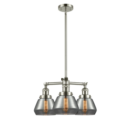 Innovations Lighting Fulton 22in 3-Light Chandelier | Industrial Polished Nickel and Smoked Glass | Damp-Rated Dining Room & Living | Model 207-PN-G173