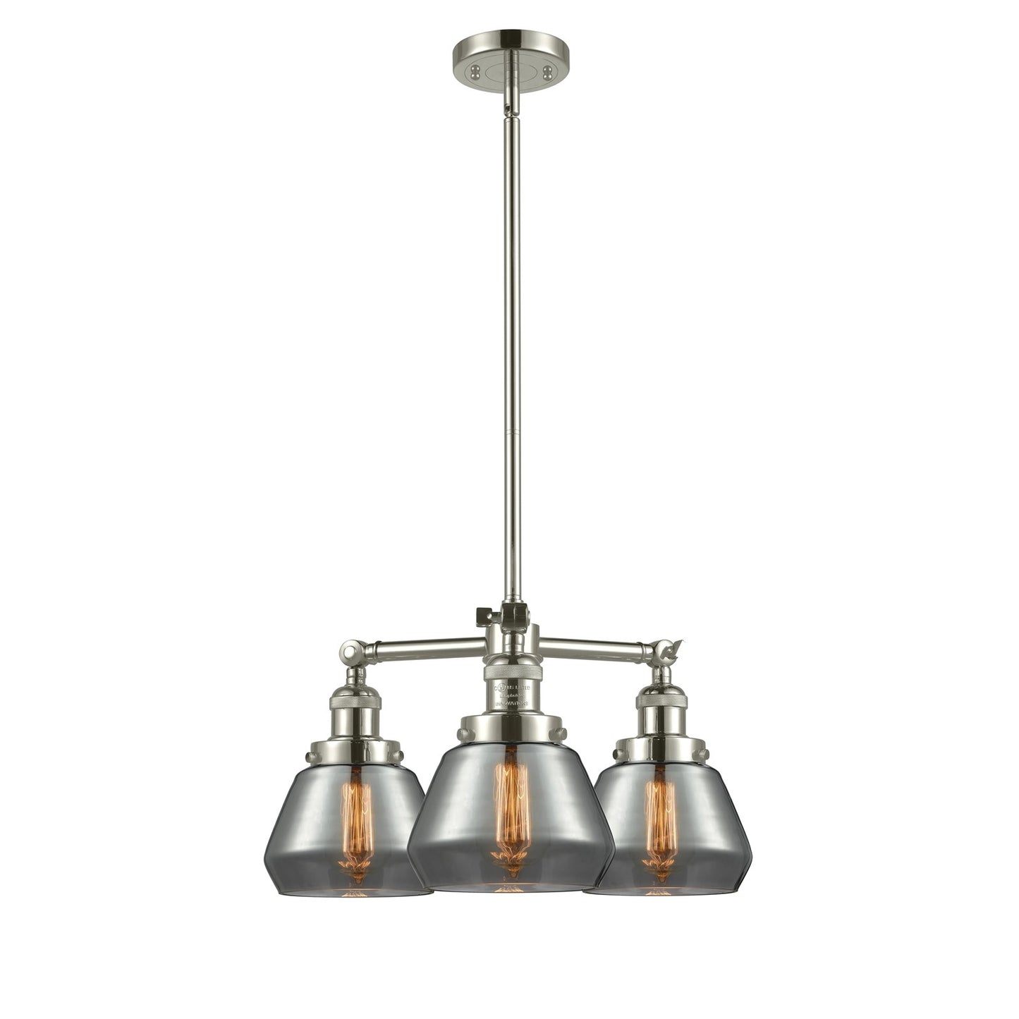Innovations Fulton 22in 3-Light LED Chandelier | Industrial Polished Nickel and Plated Smoked Glass | Dining Room & Living Room | Model 207-PN-G173-LED