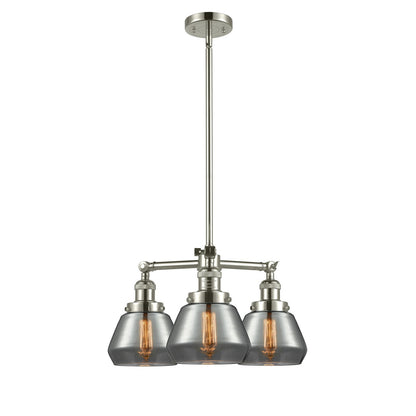 Innovations Fulton 22in 3-Light LED Chandelier | Industrial Polished Nickel and Plated Smoked Glass | Dining Room & Living Room | Model 207-PN-G173-LED