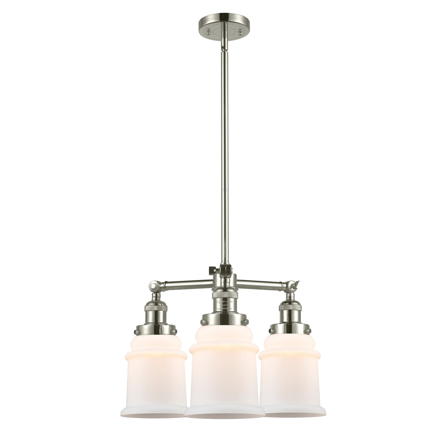 Innovations Lighting Canton 18in 3-Light Chandelier | Industrial Polished Nickel Steel and Matte White Glass | Dining Room & Kitchen | Model 207-PN-G181