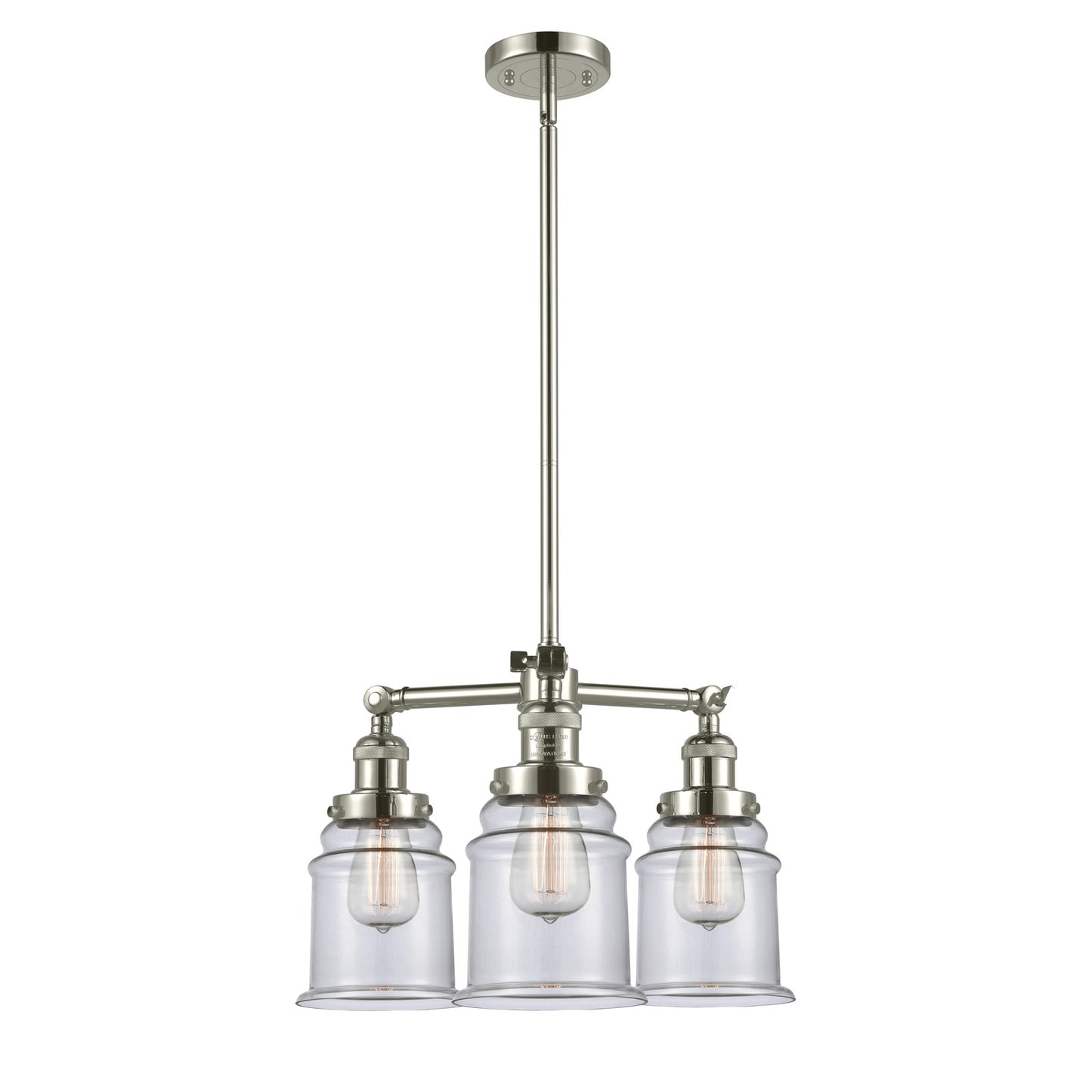 Innovations Canton 18in 3-Light LED Chandelier | Industrial Polished Nickel and Clear Glass | Kitchen Island & Dining Room | Model 207-PN-G182-LED