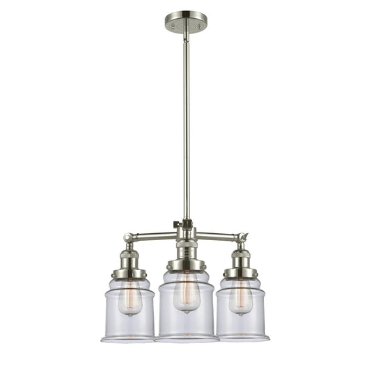 Innovations Canton 18in 3-Light LED Chandelier | Industrial Polished Nickel and Clear Glass | Kitchen Island & Dining Room | Model 207-PN-G182-LED