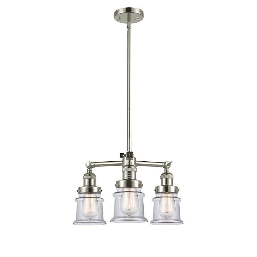 Innovations Canton 18in 3-Light LED Chandelier | Industrial Polished Nickel and Clear Glass | Dining Room & Living Room | Model 207-PN-G182S-LED
