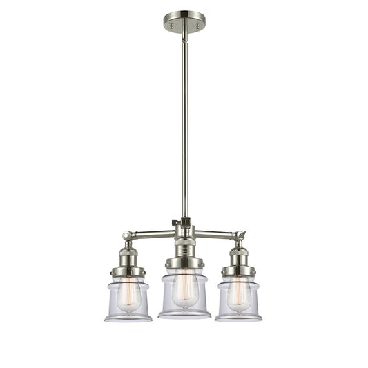 Innovations Canton 18in 3-Light LED Chandelier | Industrial Polished Nickel and Clear Glass | Dining Room & Living Room | Model 207-PN-G182S-LED