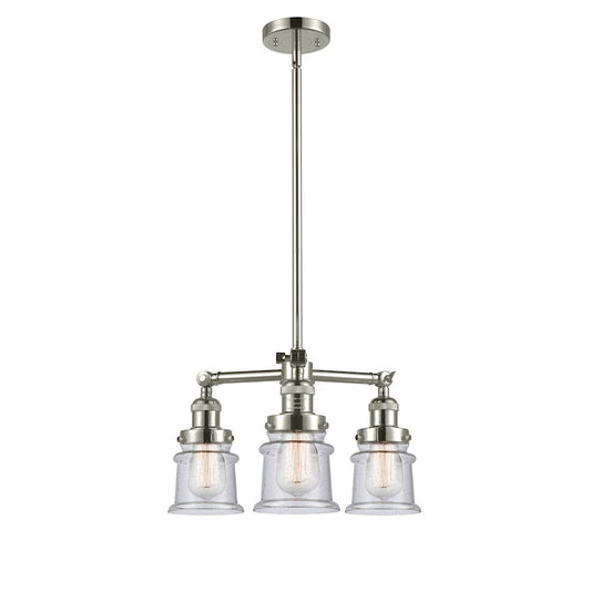 Innovations SM Canton 18in 3-Light LED Chandelier | Industrial Farmhouse Polished Nickel and Seeded Bell Glass | Dining Room & | Model 207-PN-G184S-LED