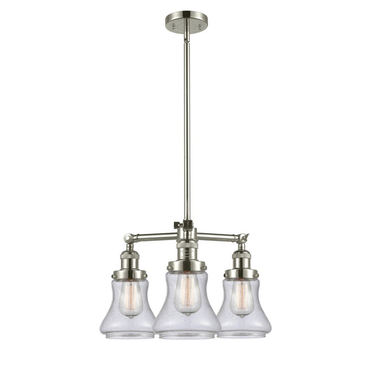 Innovations Lighting Bellmont 22in 3-Light Chandelier | Industrial Polished Nickel and Seedy Glass | Damp Rated Dining Room & Kitchen | Model 207-PN-G194