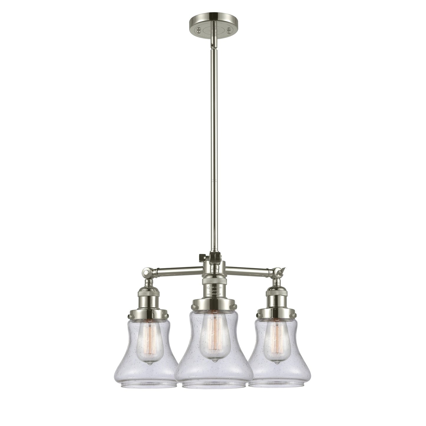 Innovations Bellmont 18in 3-Light Chandelier | Industrial Polished Nickel and Seedy Hourglass Glass | Kitchen Island & Dining Room | Model 207-PN-G194-LED
