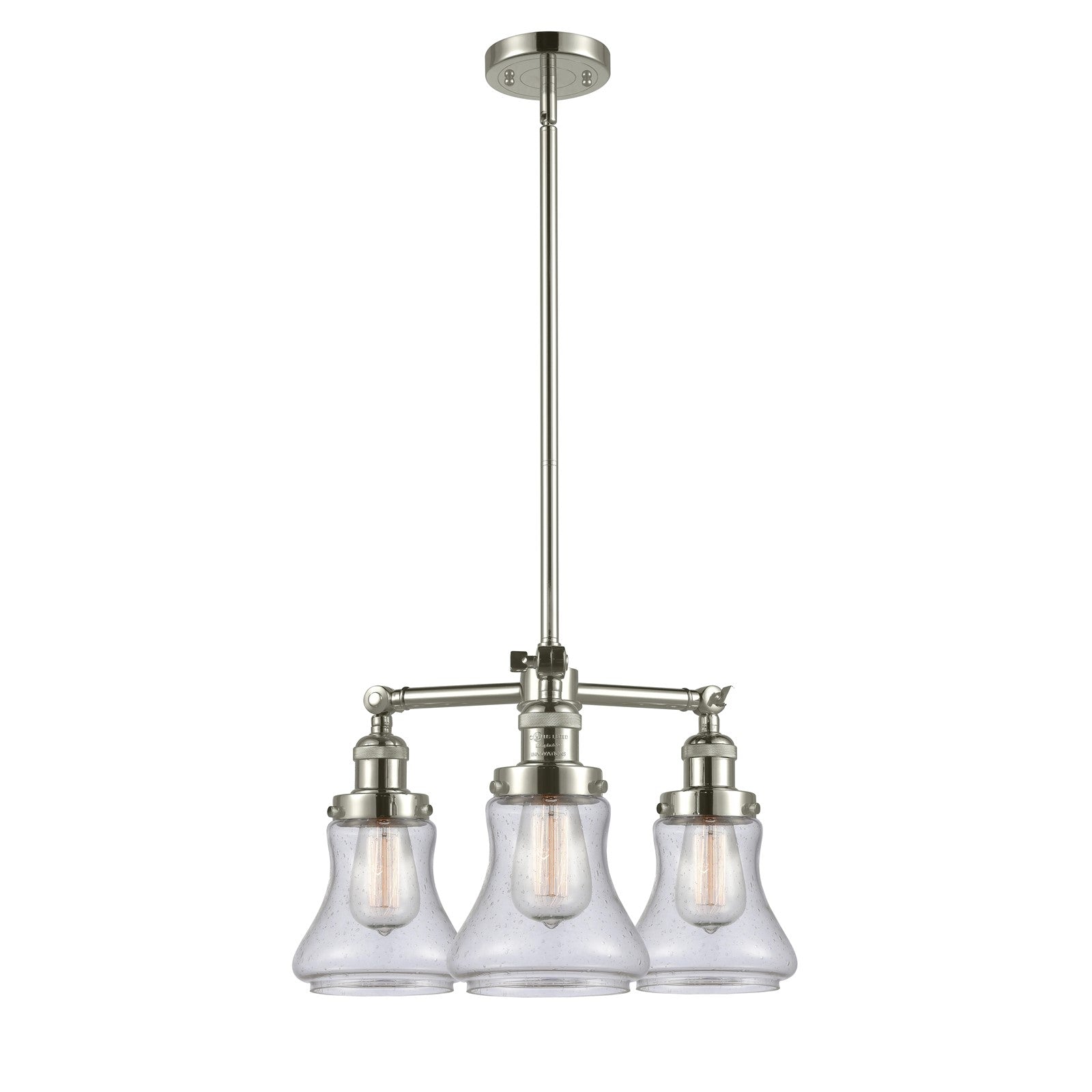 Innovations Bellmont 18in 3-Light Chandelier | Industrial Polished Nickel and Seedy Hourglass Glass | Kitchen Island & Dining Room | Model 207-PN-G194-LED