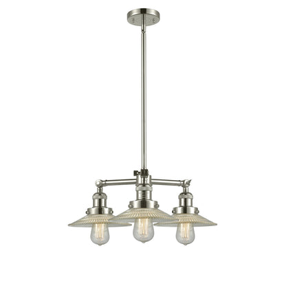Innovations 3-Light LED Halophane 24in Chandelier | Industrial Polished Nickel and Clear Glass | Kitchen Island & Dining Room | Model 207-PN-G2-LED