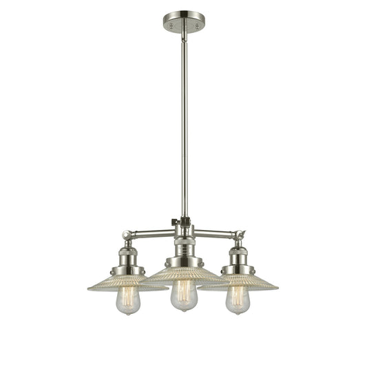 Innovations 3-Light LED Halophane 24in Chandelier | Industrial Polished Nickel and Clear Glass | Kitchen Island & Dining Room | Model 207-PN-G2-LED