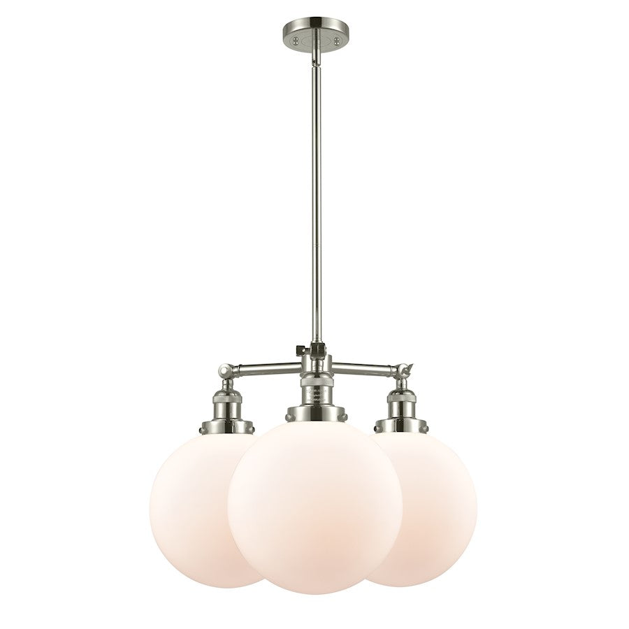 Innovations XL Beacon 24in 3-Light Chandelier | Industrial Polished Nickel and Amber Frosted Glass | Dining Room & Living Room | Model 207-PN-G201-10