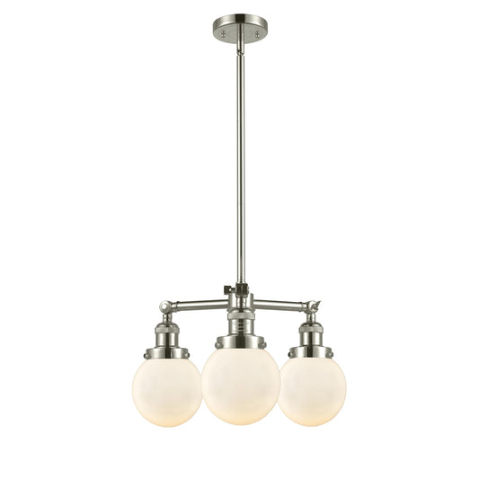 Innovations Lighting Beacon 19in 3-Light Chandelier | Industrial Polished Nickel and Matte White Cased Glass | Dining Room & | Model 207-PN-G201-6