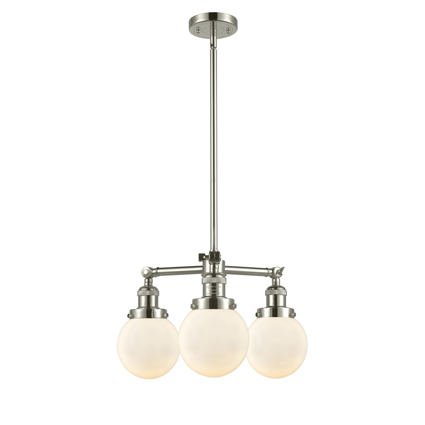 Innovations Beacon 19in 3-Light Chandelier | Industrial Polished Nickel and Matte White Glass | Dining Room & Kitchen Island | Model 207-PN-G201-6-LED