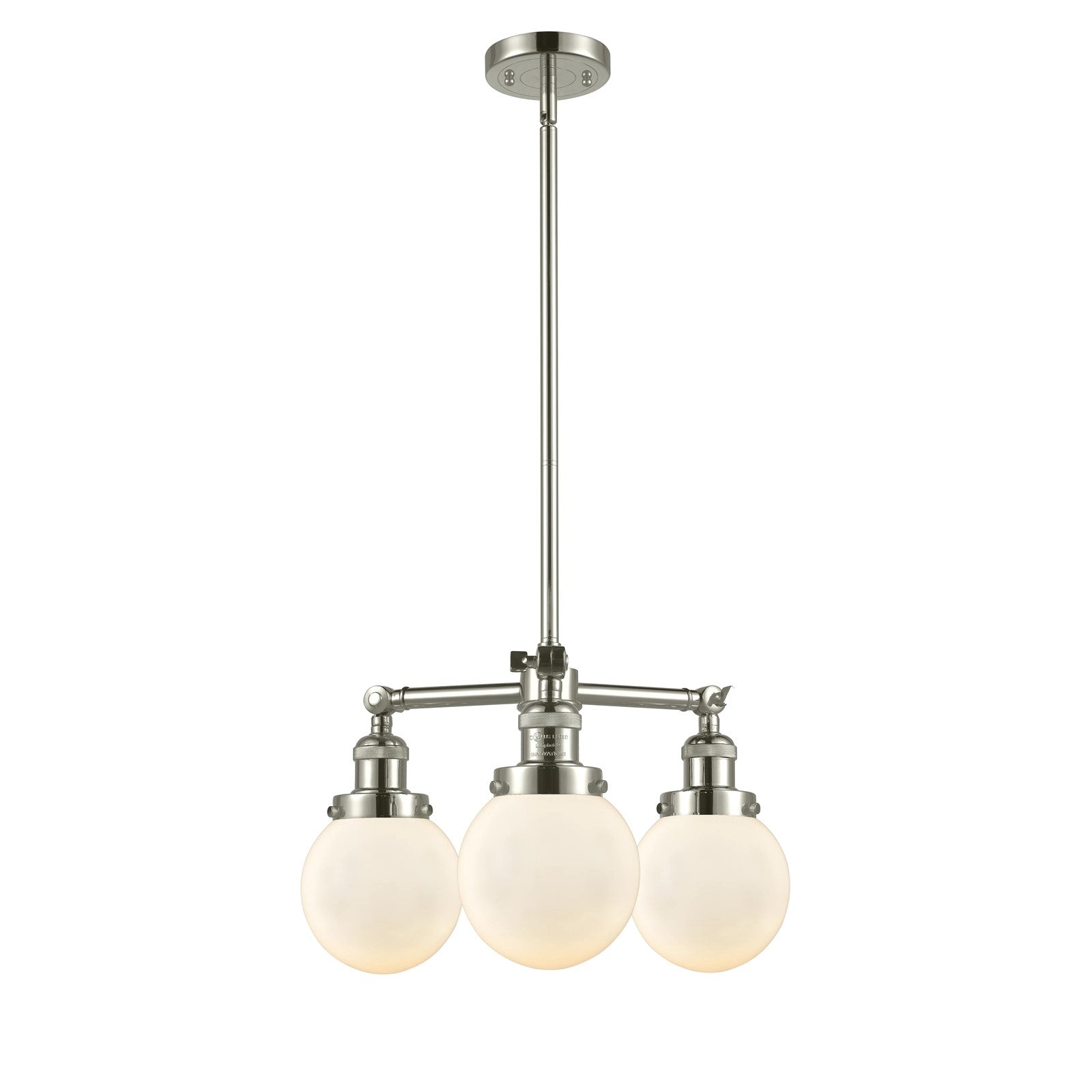 Innovations Beacon 19in 3-Light Chandelier | Industrial Polished Nickel and Matte White Glass | Dining Room & Kitchen Island | Model 207-PN-G201-6-LED