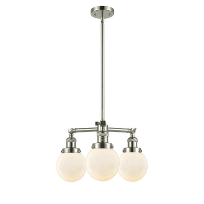 Innovations Beacon 19in 3-Light Chandelier | Industrial Polished Nickel and Matte White Glass | Dining Room & Kitchen Island | Model 207-PN-G201-6-LED