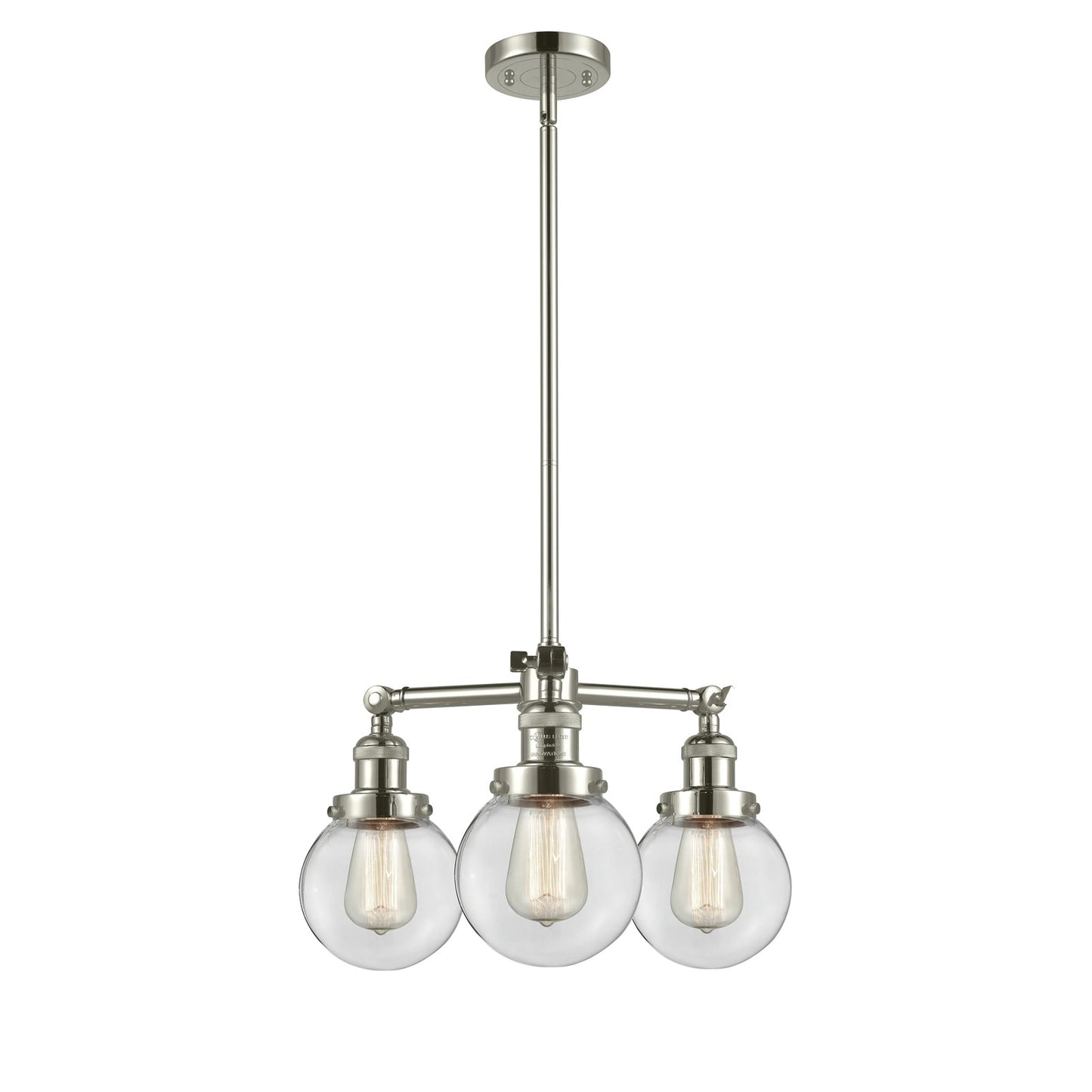 Innovations Beacon 19in 3-Light Chandelier | Industrial Polished Nickel and Clear Globe Glass | Dining Room & Foyer | Model 207-PN-G202-6-LED