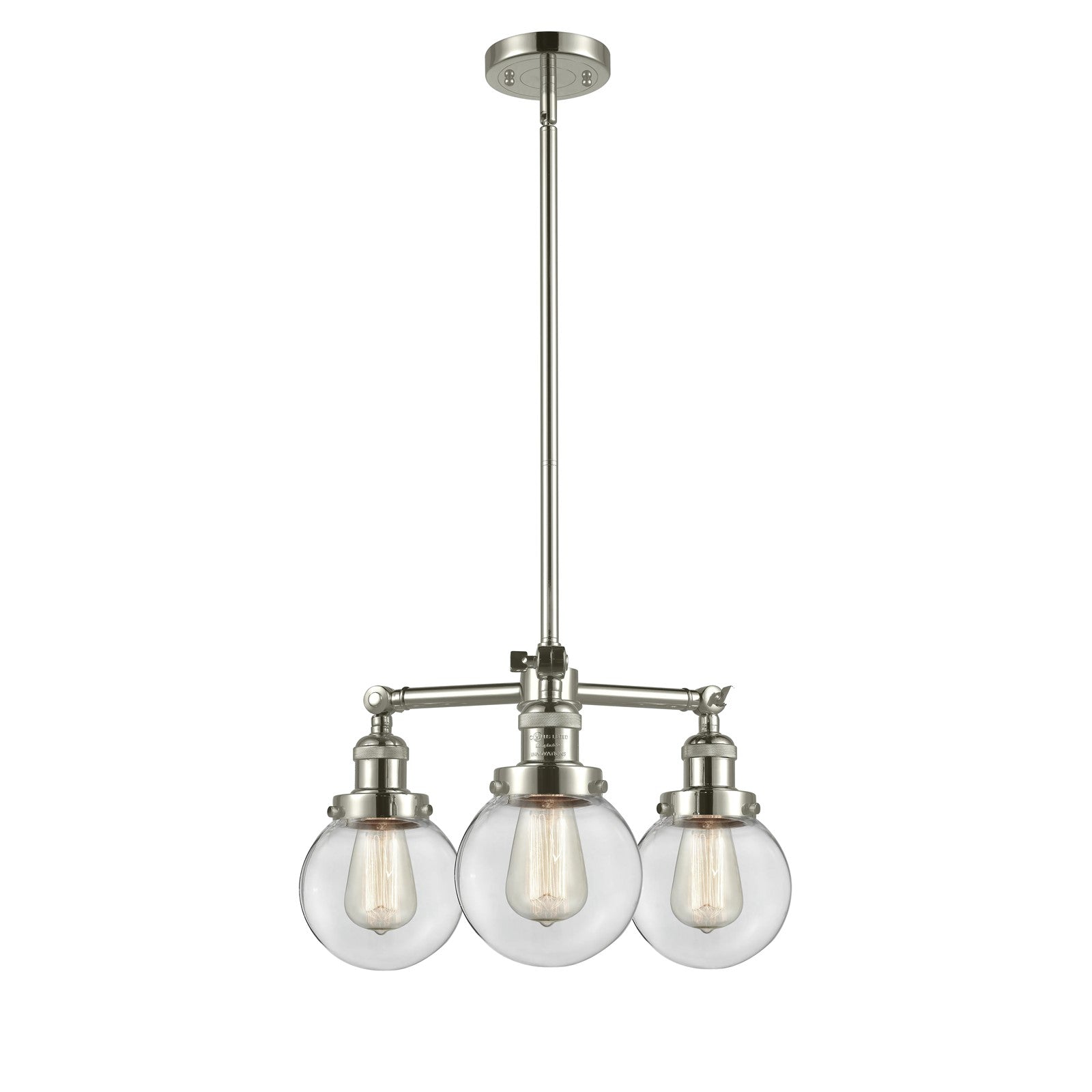 Innovations Beacon 19in 3-Light Chandelier | Industrial Polished Nickel and Clear Globe Glass | Dining Room & Foyer | Model 207-PN-G202-6-LED