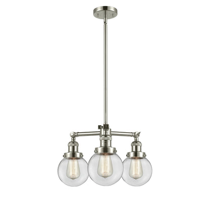 Innovations Beacon 19in 3-Light Chandelier | Industrial Polished Nickel and Clear Globe Glass | Dining Room & Foyer | Model 207-PN-G202-6-LED
