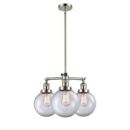Innovations Beacon 22in 3-Light Chandelier | Industrial Polished Nickel and Clear Globe Glass | Kitchen Island & Dining Room | Model 207-PN-G202-8-LED