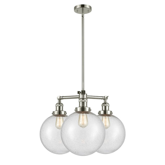 Innovations XL Beacon 24in 3-Light Chandelier | Industrial Polished Nickel and Amber Seeded Glass | Dining Room & Living Room | Model 207-PN-G204-10