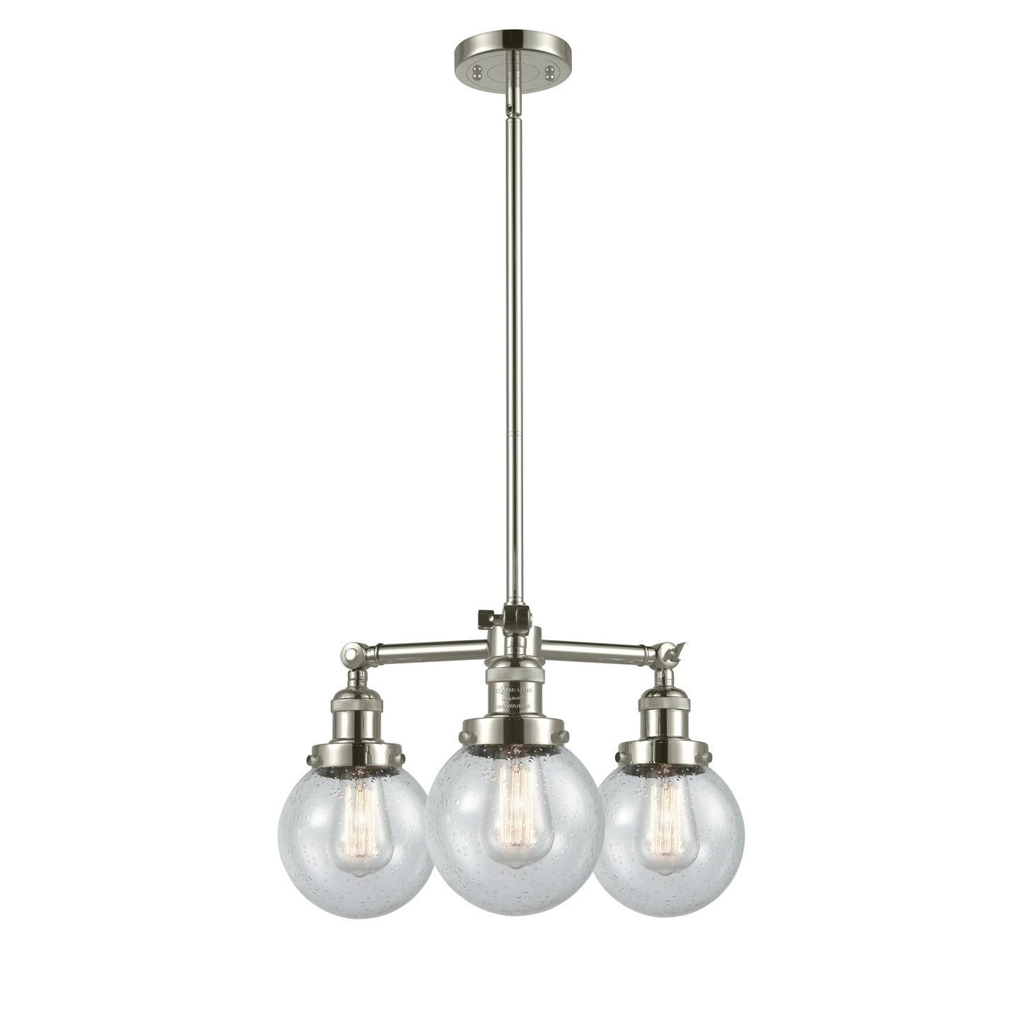 Innovations Beacon 19in 3-Light Chandelier | Industrial Polished Nickel and Seedy Glass Globe Shades | Dining Room & Kitchen Island | Model 207-PN-G204-6