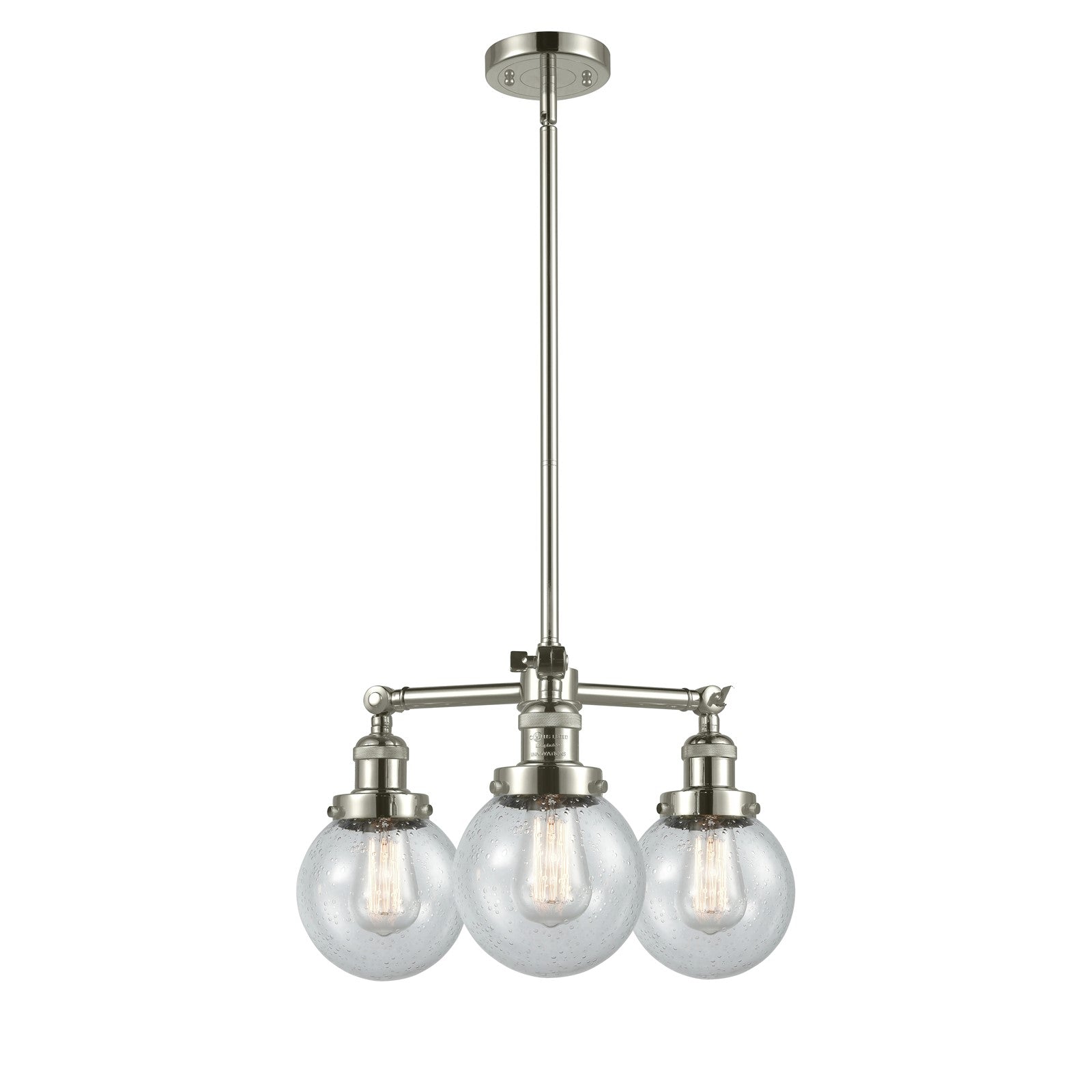 Innovations Beacon 19in 3-Light Chandelier | Industrial Polished Nickel and Seedy Glass Globe Shades | Dining Room & Kitchen Island | Model 207-PN-G204-6