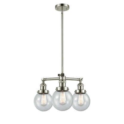 Innovations Beacon 19in 3-Light Chandelier | Industrial Polished Nickel and Seedy Glass Globe Shades | Dining Room & Kitchen Island | Model 207-PN-G204-6