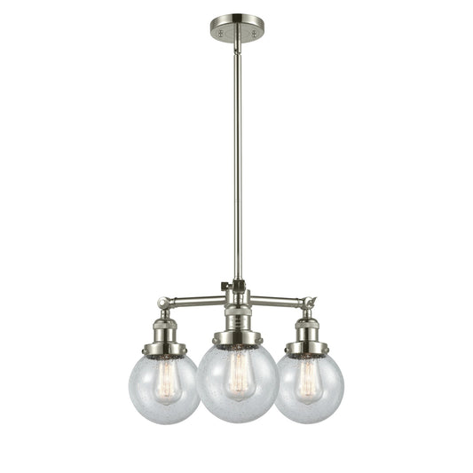 Innovations Beacon 19in 3-Light Chandelier | Industrial Polished Nickel and Seedy Glass Globe Shades | Dining Room & Kitchen Island | Model 207-PN-G204-6