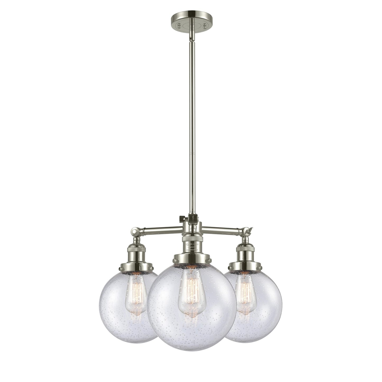 Innovations Lighting Globe Beacon 22in 3-Light Chandelier | Industrial Polished Nickel Brass and Seedy Glass | Dining Room & Foyer | Model 207-PN-G204-8