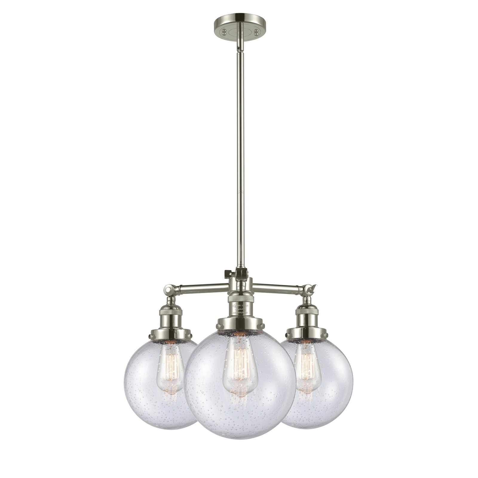 Innovations Lighting Globe Beacon 22in 3-Light Chandelier | Industrial Polished Nickel Brass and Seedy Glass | Dining Room & Foyer | Model 207-PN-G204-8