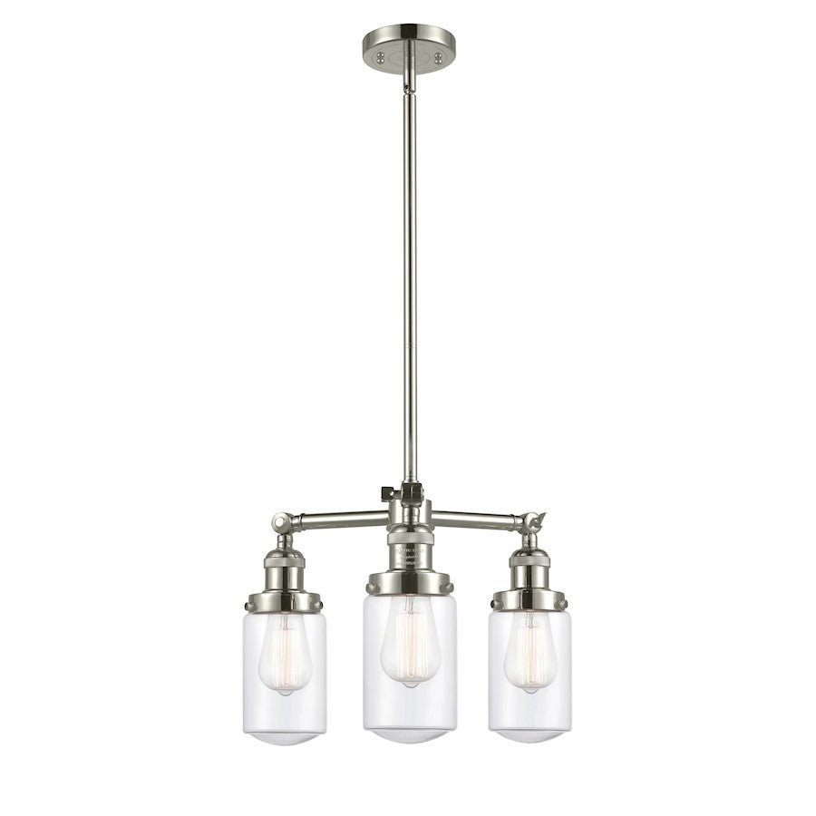 Innovations Dover 17in 3-Light Chandelier | Industrial Polished Nickel and Clear Glass | Dining Room & Foyer | 17 x 17 x 11 in | Model 207-PN-G312