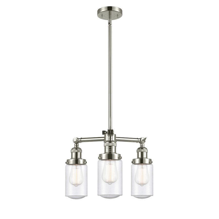 Innovations Lighting Dover 17in 3-Light Chandelier | Industrial Polished Nickel and Seedy Glass | Dining Room & Kitchen Island | Model 207-PN-G314