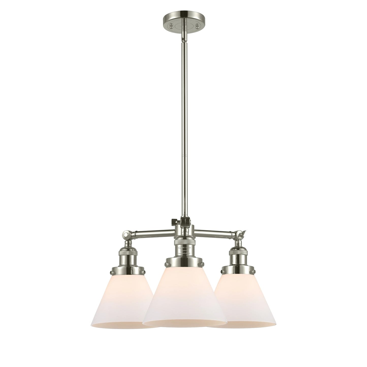 Innovations Lighting Large Cone 22in 3-Light Chandelier | Industrial Restoration-Vintage Polished Nickel and Matte White Cased Glass | Model 207-PN-G41