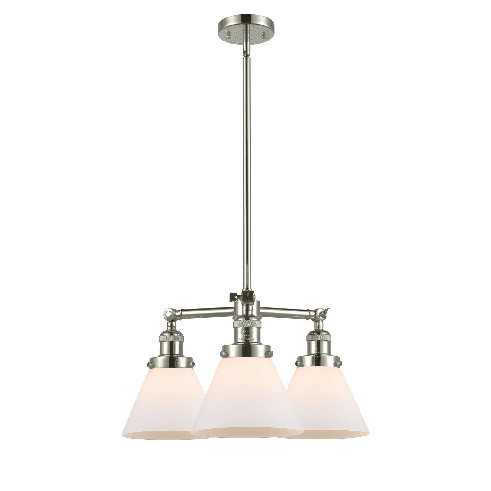 Innovations 3-Light LED Large Cone 22in Chandelier | Industrial Polished Nickel and Matte White Cased Glass | Dining Room & Living | Model 207-PN-G41-LED