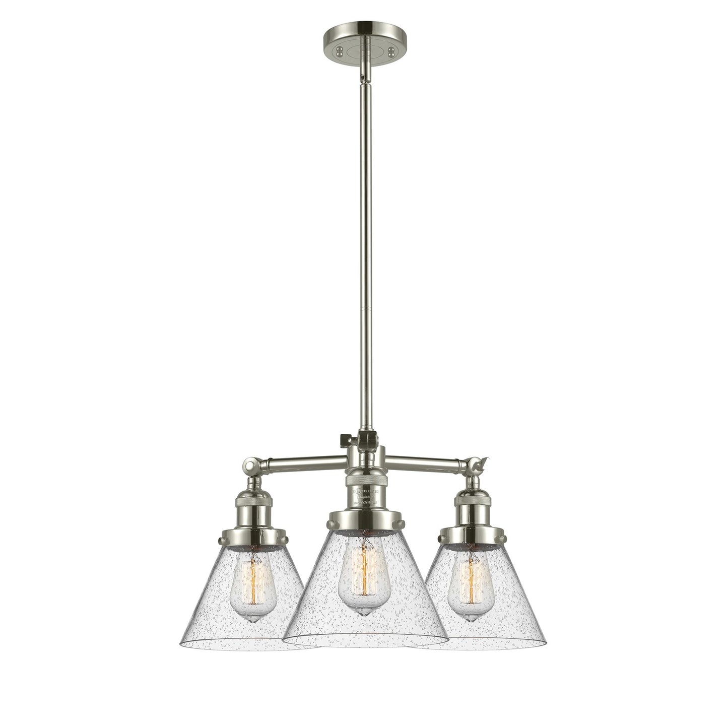 Innovations 3-Light LED Large Cone 22in Chandelier | Polished Nickel Cast Brass and Seedy Glass | Dining Room & Kitchen Island | Model 207-PN-G44-LED