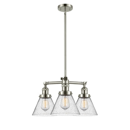 Innovations 3-Light LED Large Cone 22in Chandelier | Polished Nickel Cast Brass and Seedy Glass | Dining Room & Kitchen Island | Model 207-PN-G44-LED