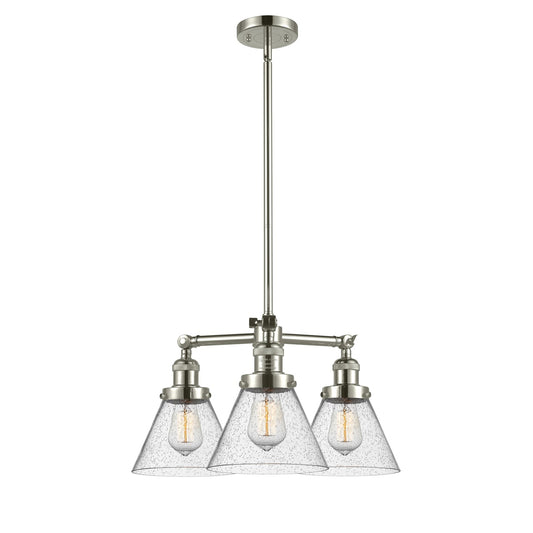 Innovations 3-Light LED Large Cone 22in Chandelier | Polished Nickel Cast Brass and Seedy Glass | Dining Room & Kitchen Island | Model 207-PN-G44-LED