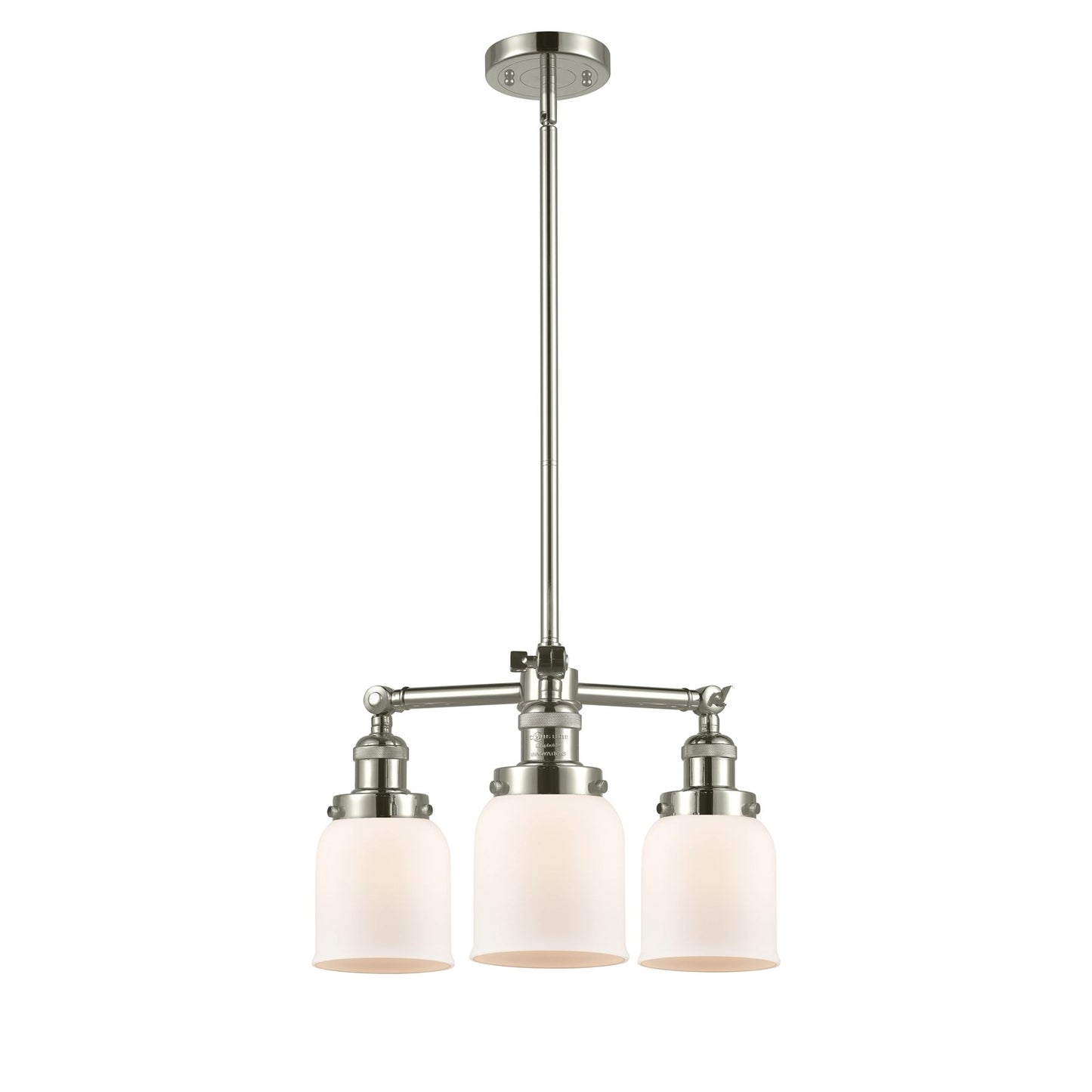 Innovations Lighting Small Bell 19in 3-Light Chandelier | Industrial Polished Nickel and Matte White Cased Glass | Dining Room & | Model 207-PN-G51